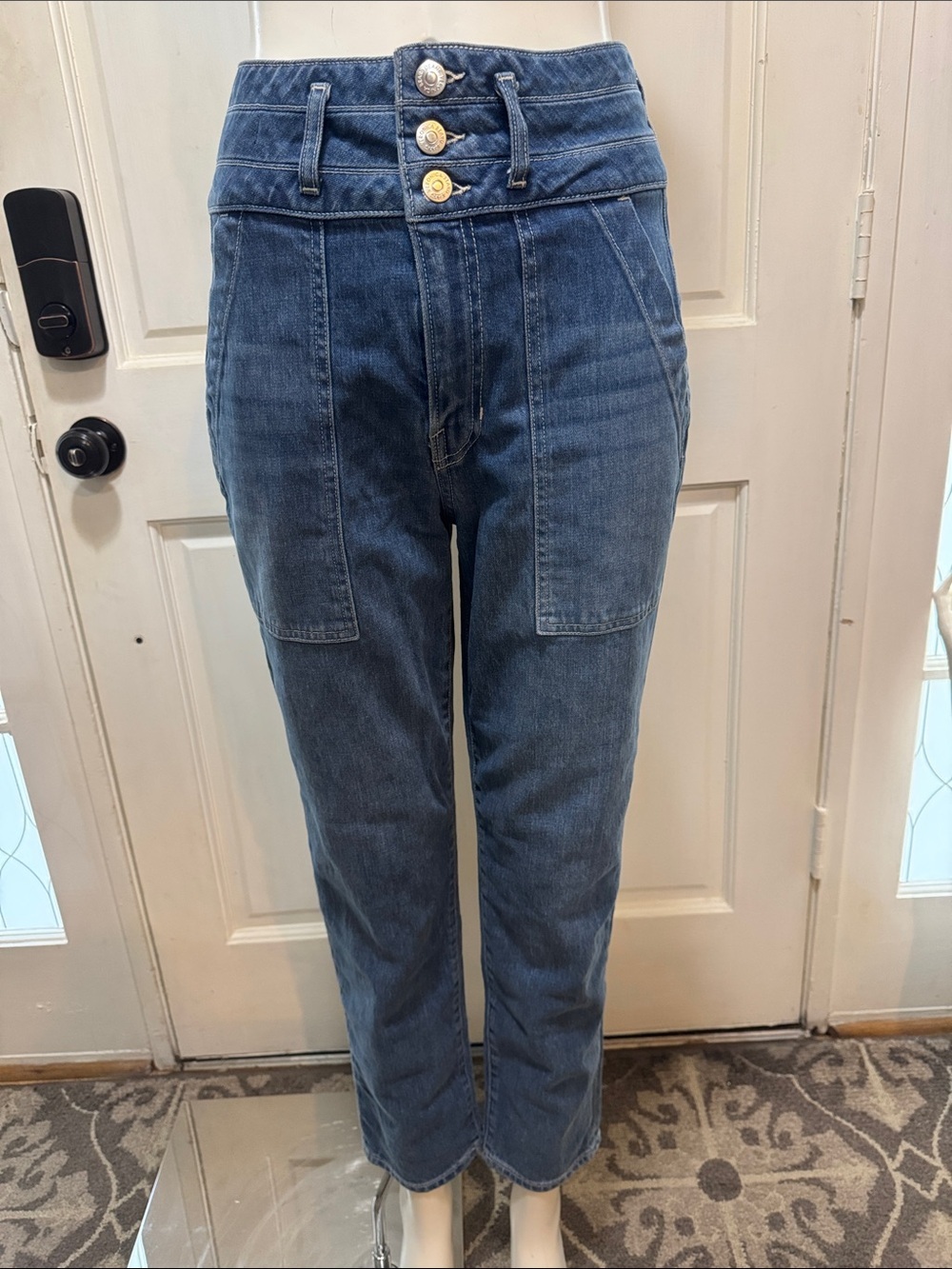Veronica Beard High-Waisted Button Front Blue Denim Pants Size 28